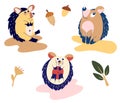 Set of funny cartoon hedgehogs. Cute hedgehogs in different poses. woodland animals for childrenÃ¢â¬â¢s design. Cartoon flat vector Royalty Free Stock Photo