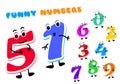 Set of funny cartoon numbers Characters. kids figures one, two, three, four, five, six, seven, eight, nine, zero. Royalty Free Stock Photo