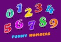 Set of funny cartoon numbers Characters. kids figures one, two, three, four, five, six, seven, eight, nine, zero. Royalty Free Stock Photo