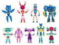 Set of funny cartoon robots. Cute retro robots. Robotic for children. Friendly android robots character. Toy characters Royalty Free Stock Photo