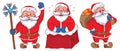 Set of Funny cartoon Santa Claus. Colored Santa Claus on a white background.