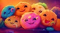 set of funny cartoon smiling cookies with different emotions