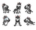 Set of funny cartoon zebras on white background, Vector illustration of cute cartoon zebra.