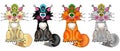 set of funny cats, animal, pets, icon of kittens with bows . Vector illustration Royalty Free Stock Photo