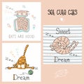 Set of funny cats in a cute style. Vector illustration. Royalty Free Stock Photo