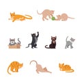 Set of funny cats in flat design.