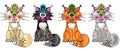 set of funny cats, pencil drawing, animal, pets, icon of kittens with bows . Vector illustration Royalty Free Stock Photo