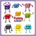 Set of funny characters funny dice in different poses and emotions, for games and applications, cartoon style, vector Royalty Free Stock Photo