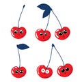 Set of funny cherries on a white background.