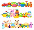 Set of Funny Children Toys on White Background