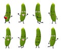 Set of funny cucumber vegetable cartoon character
