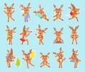 Set of Funny Cute Deers in Different Situations