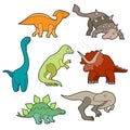 Set with funny cute dinos isolated on white background. Linear, contour,  colored version of animals. Illustration can be used as Royalty Free Stock Photo