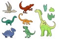 Set with funny cute dinos isolated on white background. Linear, contour,  colored version of animals. Illustration can be used as Royalty Free Stock Photo