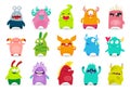 Set of funny cute monsters. Cartoon vector illustration Royalty Free Stock Photo
