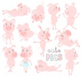 Set of funny and cute pigs. Symbol of the year in the Chinese calendar 2019. Piggy cartoon character. Vector illustration. Royalty Free Stock Photo