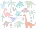 Set funny dinosaurs and plants Royalty Free Stock Photo