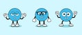 set funny face cartoon blue ball head with poker expression vector illustration