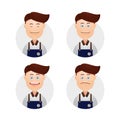 Set funny face male boy barista bartender avatar expression illustration