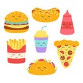 set of funny fast food characters isolated on white Royalty Free Stock Photo