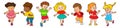 Set of funny figurines of jumping kids playing hopscotch. Dynamic characters in cartoon style. Vector illustration Royalty Free Stock Photo