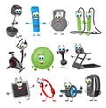 Set of Funny Fitness Objects on white background, fitness collection