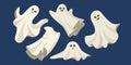 Set of funny and friendly ghost in dark background.