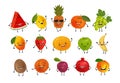 Set of funny fruits. Food concept. Cartoon vector illustration