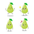 set of funny fruits. Vector illustration of green pear character with cute expression Royalty Free Stock Photo