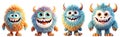 Set of funny furry cheerful monsters