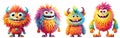 Set of funny furry cheerful monsters