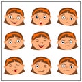 Set of funny girl`s faces with different emotions in cartoon style Royalty Free Stock Photo