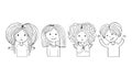 Set funny girls smiling. Continuous line, drawing of cute girl. Art line illustration. Sketch for your design. Female character in Royalty Free Stock Photo