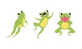 Set of funny green little frog in different actions cartoon vector illustration Royalty Free Stock Photo