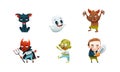 Set of funny Halloween characters. Black cat, devil, ghost, zombie vector illustration