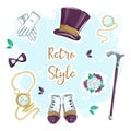 Set of funny hand drawing stickers for retro gentlemanly style Royalty Free Stock Photo