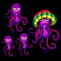 Set of funny jellyfish Rasta, Rasta cap beret Royalty Free Stock Photo