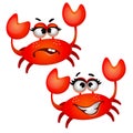 Set of funny laughing red crab isolated on white background. Vector cartoon close-up illustration. Royalty Free Stock Photo