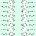 A set of funny laughing and smiling sperm with faces. Emoticons, smiley, emoji, happy character collection. Isolated vector.