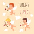 Set of Funny little Valentine Day cupid angel aiming at s