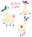 Set of funny llamas and alpacas. Cute hand drawn characters. Perfect for decorative elements for your design of a postcard, poster