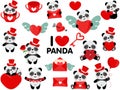 Set of funny love valentine panda Royalty Free Stock Photo