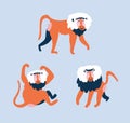 Set of funny monkeys in different poses on the blue background. Vector hand drawn isolated design. Royalty Free Stock Photo