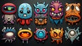 Set of funny monsters. Vector illustration. Cartoon characters on a black background. Generative AI Royalty Free Stock Photo