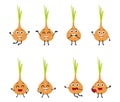 Set of funny onion vegetable cartoon character