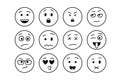 Set of funny outline emoji, abstract comic faces