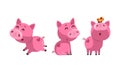 Set of Funny Piglets, Cute Humanized Pig Farm Animal Character Cartoon Vector Illustration