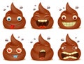 Set of funny poo emoticon cartoon characters