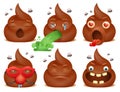 Set of funny poo emoticon cartoon characters