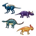 Set funny prehistoric dinosaurus Triceratops, Brontosaurus. Collection ancient wild monsters reptiles cartoon style